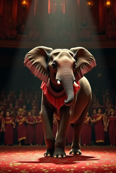 Sure! Here's a fun and creative prompt involving an elephant in a dance show:

*In a grand theater, the stage is set for a spectacular dance performance. The lights dim, and the audience waits in anticipation. Suddenly, the curtains open to reveal an unexp...