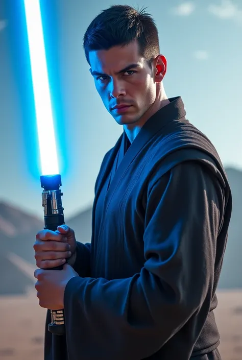 Buat Jedi Will Ren age 25 with blue lightsaber 