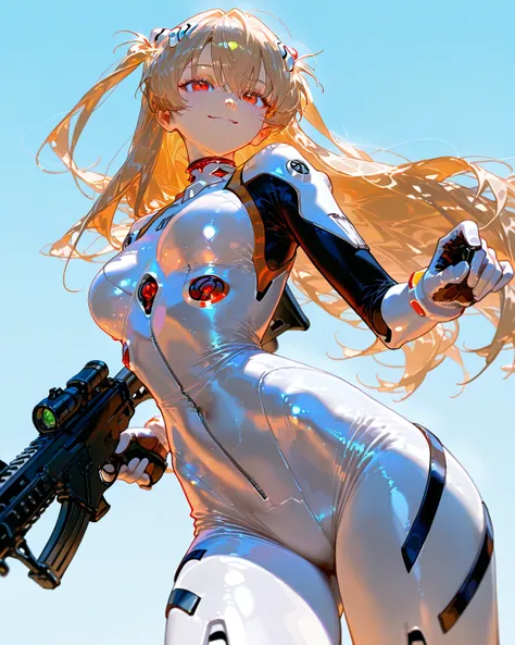        8k wallpaper、masterpiece、最 high quality    、 high quality      、 high detail、、          absurd,  Latest,               female 1 person、Rei Ayanami,  Interface Headset,  white bodysuit、 Lantern、 long hair、 red eyes、 wide hips    、     protruding thig...