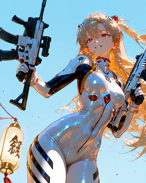        8k wallpaper、masterpiece、最 high quality    、 high quality      、 high detail、、          absurd,  Latest,               female 1 person、Rei Ayanami,  Interface Headset,  white bodysuit、 Lantern、 long hair、 red eyes、 wide hips    、     protruding thig...