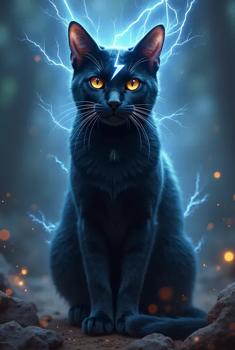 A black cat with a lightning bolt on its forehead 