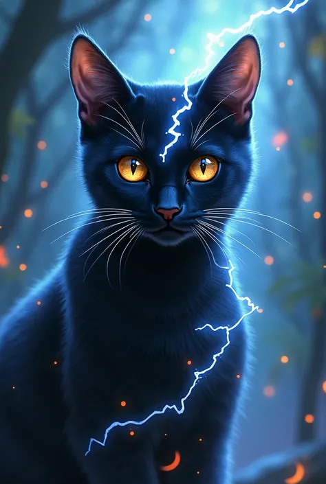 A black cat with a lightning bolt on its forehead 