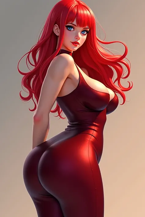 Sexy anime girl with gigantic boobs and butt red hair 