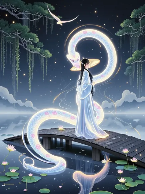  Please draw a long scroll full of oriental poetry， With the Legend of the White Snake as the context， Blending a thousand years of love in ink and color。 The picture starts from the misty West Lake， The Broken Bridge, which is carefully outlined, lies hor...