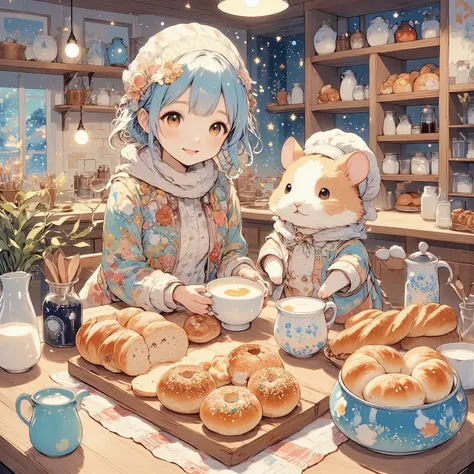 In a secluded nook of a bustling city, where modernity and timeless tradition dance hand in hand, lies a sanctuary of calm, a café spun from the collective dreams of artisans and storytellers. Here, an idyllic picture unfolds. (A girl with an air of ethere...