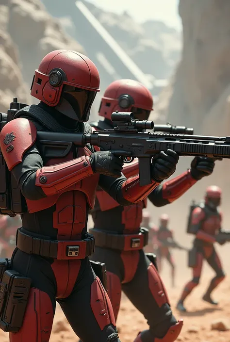 Troopers Galatic Republic Rebel with nor suit red equipment and blaster rifle 