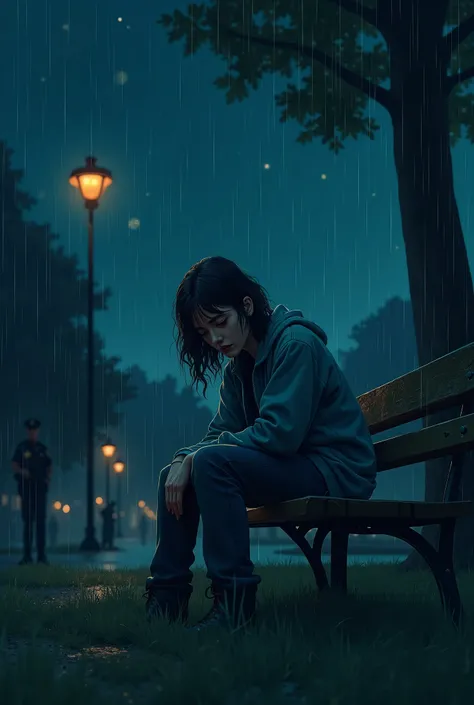  young, Heartbreak,, chair, Park, sky, stars, officer, rain