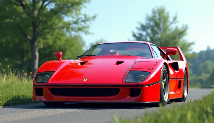 Red colour Ferrari f40 parked on the road