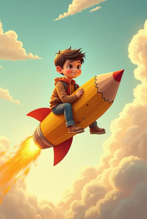 Boy in a pencil rocket