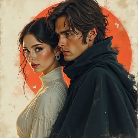 Princesse Leia et Luke Skywalker dans un style de peinture à l'aquarelle transparent, Eyes safe and  focused .Porter un collant ou une cape noire,faire preuve de prudence、 dangereux: 。Ses mouvements sont agiles、  focus,  Hidden in clothes 。Être dans un env...