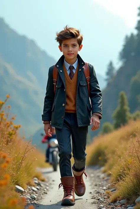 A boy went on a trip to Kashmir, beautiful jacket suit boots and bikes