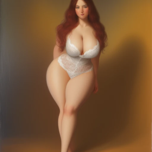 score_9, score_8_up, score_7_up, score_6_up, Full body shot of 1 beautiful woman, adult, large body, voluptuous woman, (auburn hair), flirty sheer lace lingerie, tempting , dreaming, curvy hourglass figure, oppai proportion, tall, long legs, (voluptuous), ...