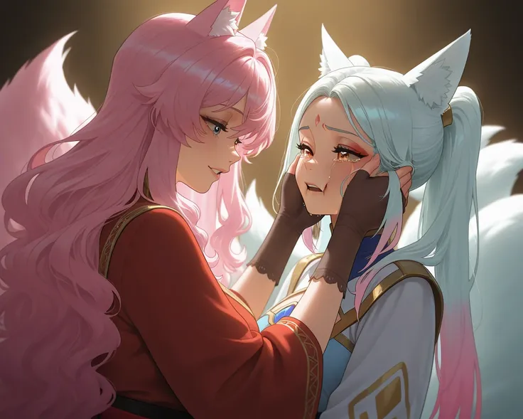 A mother-daughter encounter. Mother straightening her daughter's hair and wiping the tears from her daughter's cheeks and talking to her daughter and telling her to live her life  :Name: Elyria
Age :  34 years
Gender :  Female
Race :  Kitsune (nine-tailed ...