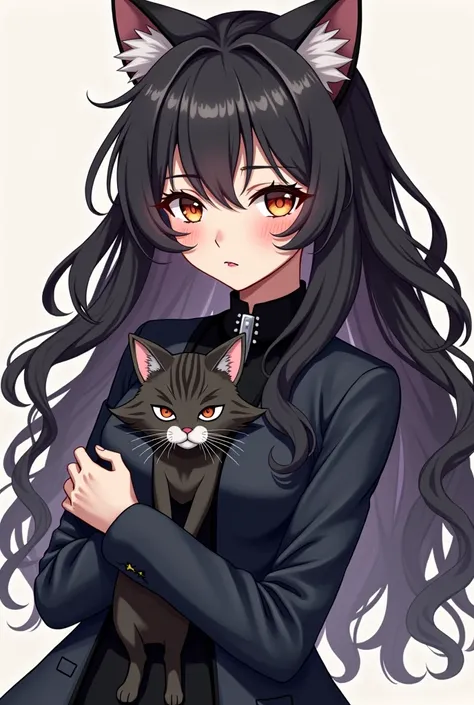 anime - style drawing of a woman with long hair and a cat, an anime drawing inspired by Okumura Masanobu, tumblr, vanitas, digital art from danganronpa, high quality fanart, in the art style of bowater, in style of cytus and deemo, with haunted eyes and cu...