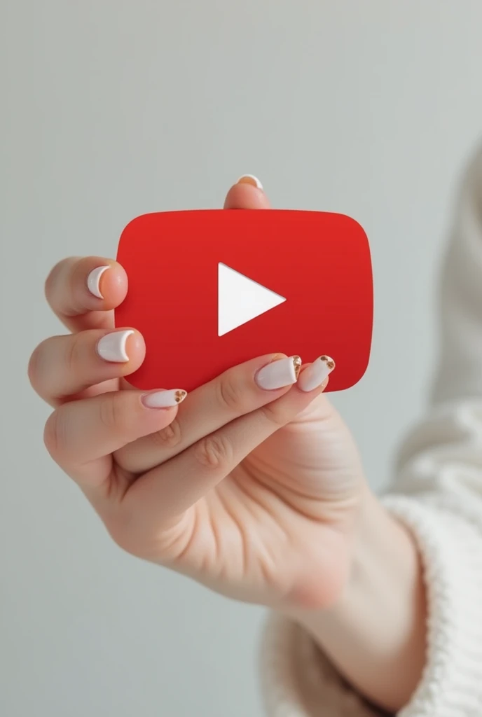 A human girl's hand presenting a YouTube logo 