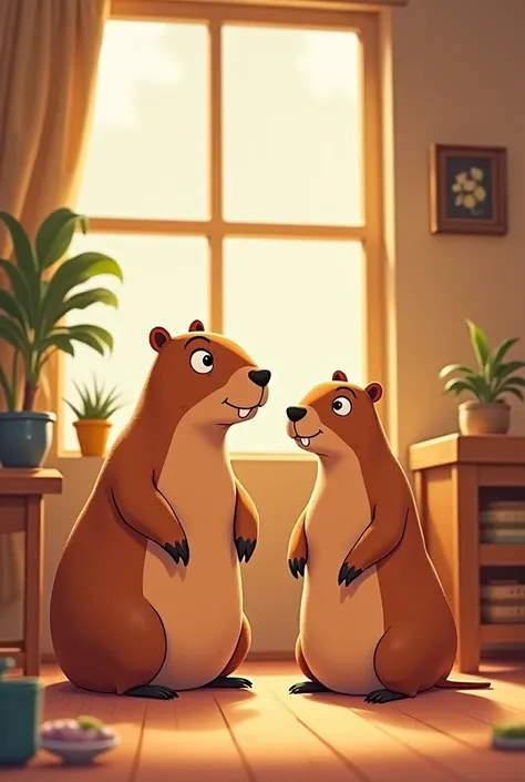 CAPIBARA talking to her family in a house 