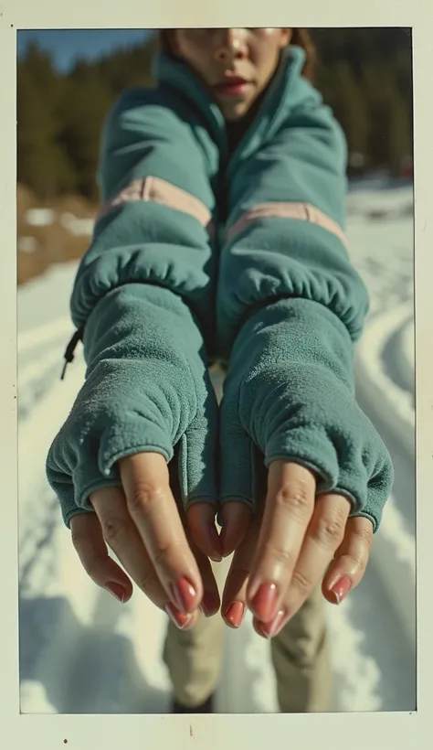 Faire photo Polaroïds femme en gants de  skis