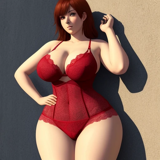 score_9, score_8_up, score_7_up, score_6_up, Full body shot of 1 beautiful woman, adult, large body, voluptuous woman, (auburn hair), flirty sheer lace lingerie, tempting , dreaming, curvy hourglass figure, oppai proportion, tall, long legs, (voluptuous), ...