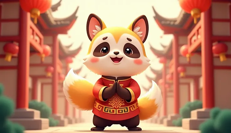 a cute  doing traditional Chinese greetings