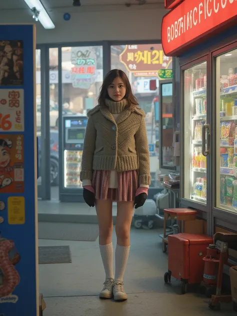     white high socks、 skirt    、  winter clothes
convenience store