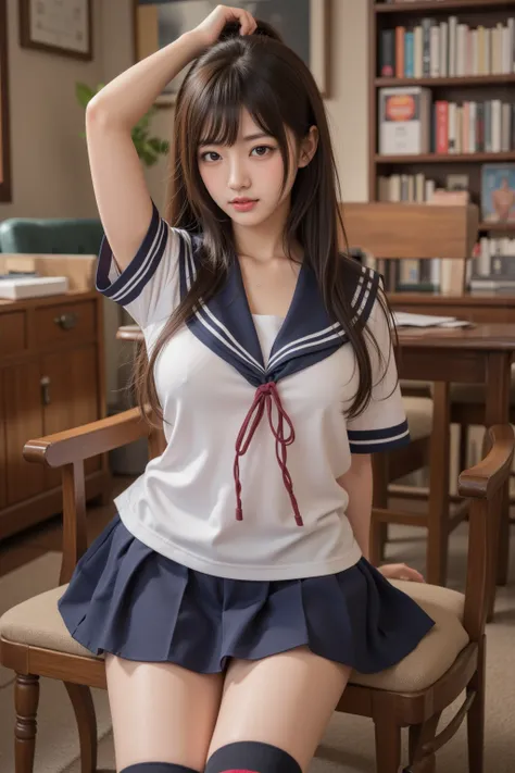    Japanese     cute idol,  Japanese    cute girl,  cute, In the school teacher's room 、   beautiful girl in school teacher's room sailor suit ,   1 girl is the best ,  alone,   school uniform  ,  Sera Clothing,   skirt  ,     black hair,   long hair,   wa...