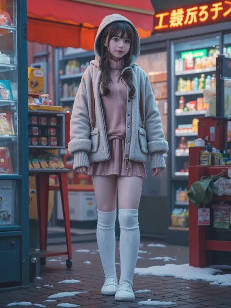     white high socks、 skirt    、  winter clothes
convenience store