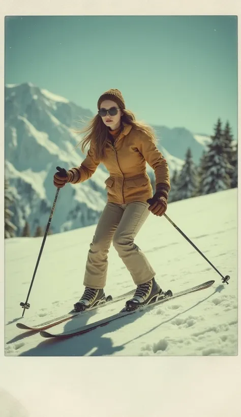 Faire photo Polaroïds femme skis gant