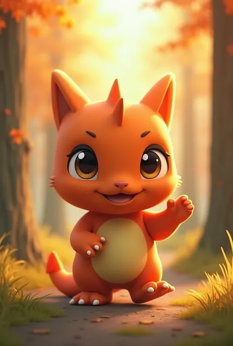 kitten 、(  I'm wearing a Charizard costume         )、          cute background、Stand and walk、            raise your hand  、         3d illustration style             、8k、              I'm walking around in the woods      ,    high resolution,  top quality...