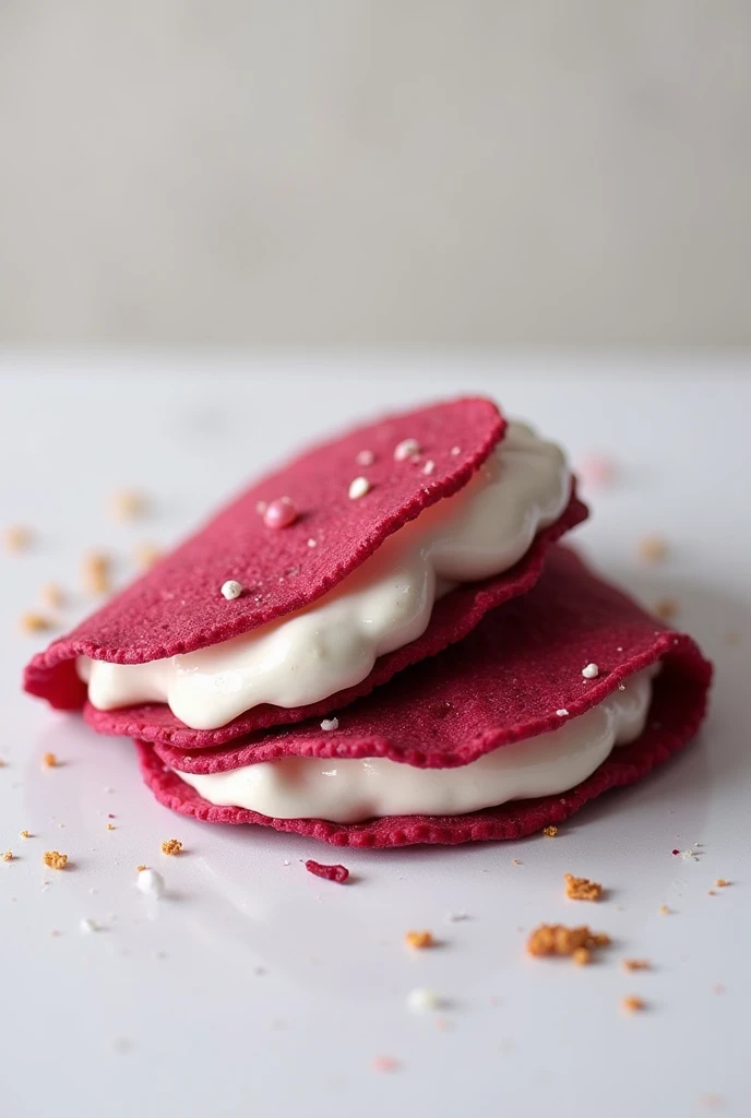 Beetroot crepioca folded in half and filled with ricotta and nothing on top 