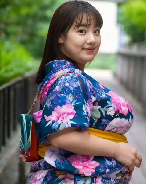  medium size display,  full body shot,  depth of border written ,  Bust,  upper body,  Movie Angles , masterpiece,  top quality,  very detailed, CG, 8K wallpaper,  beautiful face,  Delicate Eyes, Otome,  alone, smile, kimono、yukata、 Super Big Breasts 、, ve...