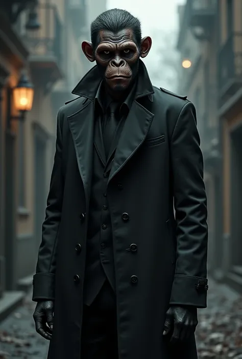 Leonardo, a young man in a black half-zombie suit wearing a sinister monkey mask, He is an agent of evil