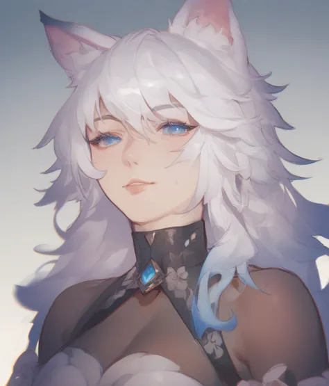 1girl, White Hair, Wolf Ears, Blue eyes,