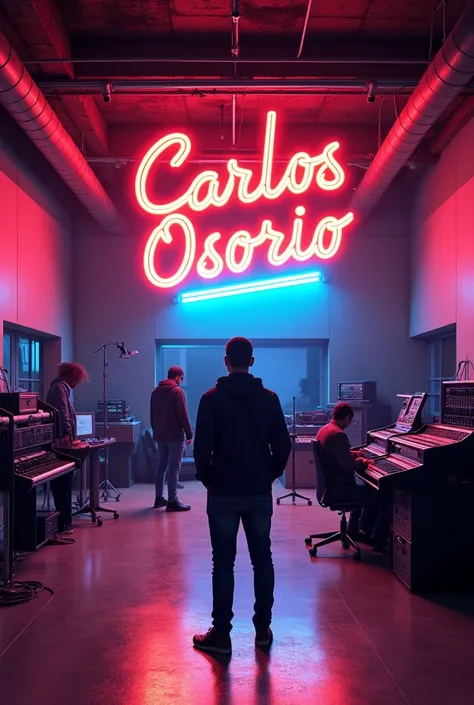 Recording studio with Carlos Osorio sign