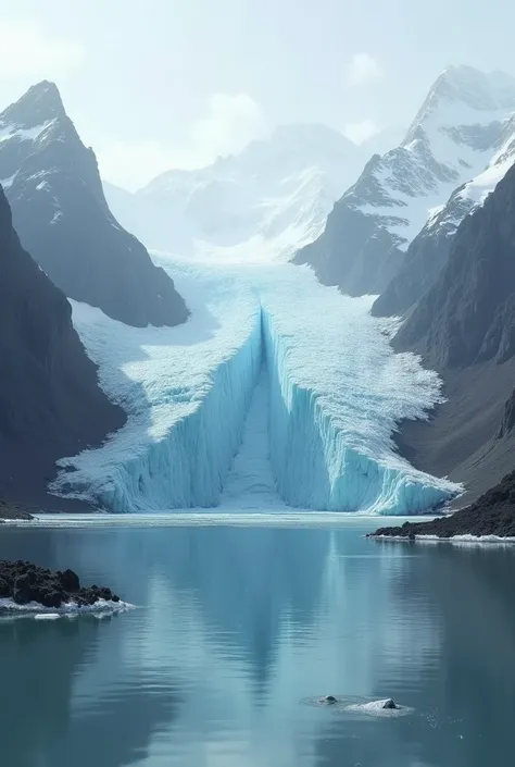 A glacier melting into water.