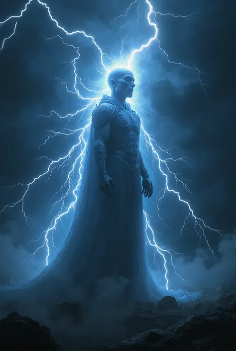 The Lightning spun wildly as it began to take shape, its brightness showing that the most condensed form of the energy was being used to sculpt a human, It donned a cloak over its dark bones, scores of dark thunderclouds simmered around while flashing wild...