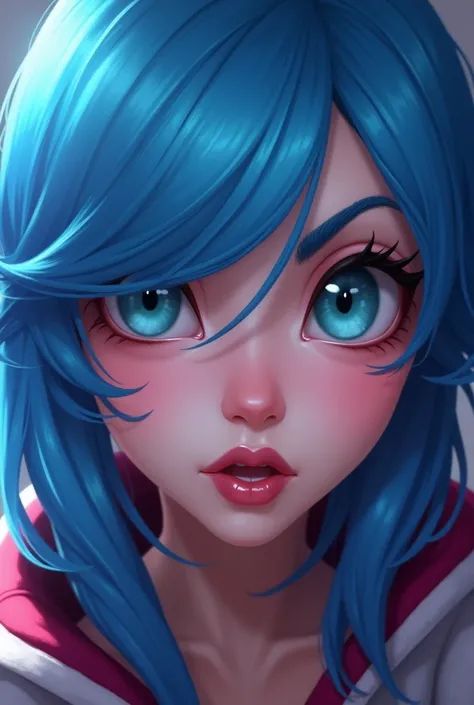 a close up of a cartoon character with a blue hair, a character portrait inspired by rossdraws, Artstation contest winner, digital art, portrait of jinx from arcane, stylized 3 d, jinx from arcane, arcane jinx, jinx expression, stylized digital art, 2 d di...