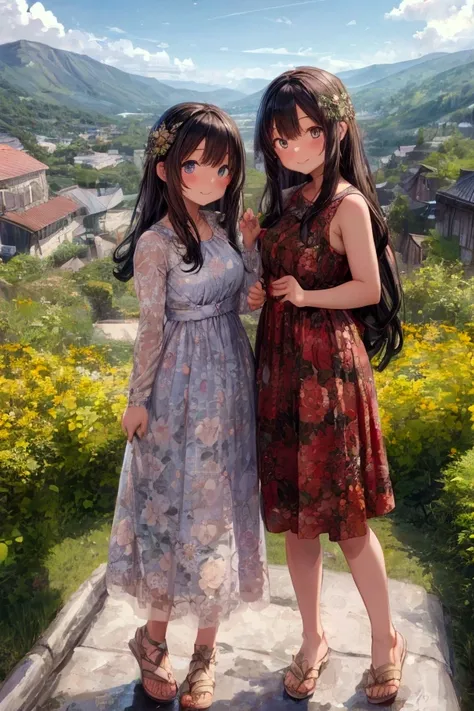 Cute girls in floral dress