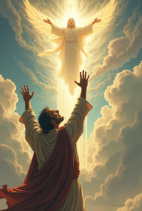 Man asking God for help in the heavens ( coloring drawing )