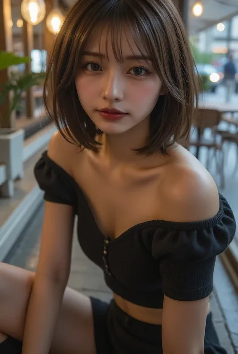 masterpiece、  high quality 、最  high quality 、 The atmosphere outside is raining  、4K、  perfect lighting、 Sexy and very beautiful、Lovely gorgeous face 、The most beautiful face in the world A beautiful woman with a perfect body 、Alone、 (  short hair)、  Attra...