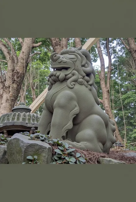 Please make an illustration-style character that reflects all the characteristics of the Komainu in this image in detail