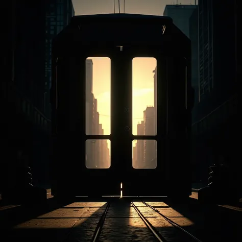 Silhouette of the tram door