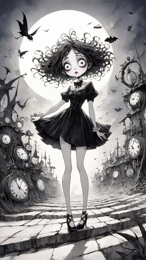    Tim Burton's style、 Satirical illustrations