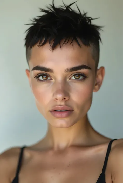 (masterpiece, best quality, absurdres, 4k, aesthetic, detailed, intricate), a close up of a person wearing glasses, a character portrait, inspired by Aaron Nagel, featured on reddit, pixie cut with shaved side hair, ultra high quality model, heavy eyebrows...