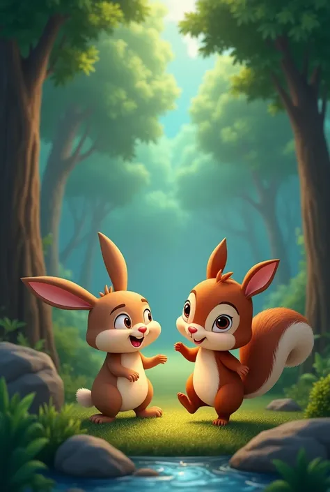 "
Introduction (1 minute)
Scene 1: Introduce Benny, a curious and adventurous rabbit, who hears a rumor about a hidden treasure deep in the forest. He decides to go on an adventure but is too scared to go alone, so he asks his best friend, Squeaky the squi...