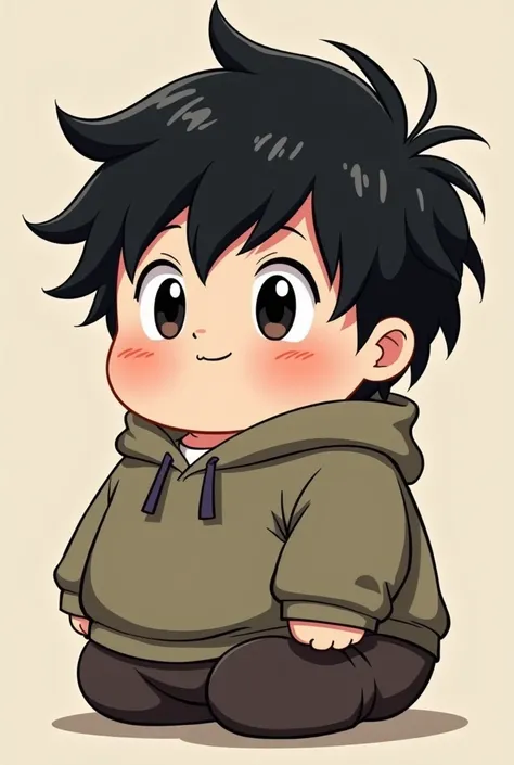 Black hair black eyes  asian anime boy with big fat figure