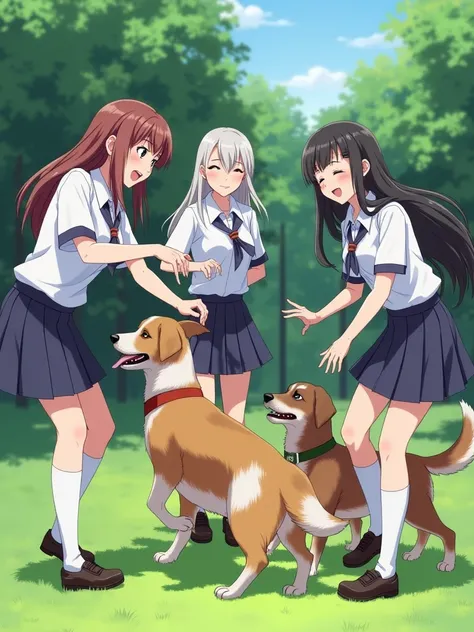       Adult Girls    、uniform 、   white high socks　
 Playing with dogs

