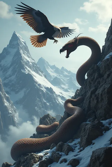 And then show this snake tried to catch the flying eagal from this mountaim