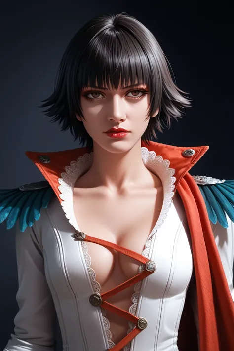 A masterpiece in 16k, with maximum quality, maximum resolution, maximum sharpness, ultra detailed, ultra detailed scenery, score_9, score_8_up, score_7_up, score_6_up. The illustration features Eva from Devil May Cry with a modernized appearance and a more...