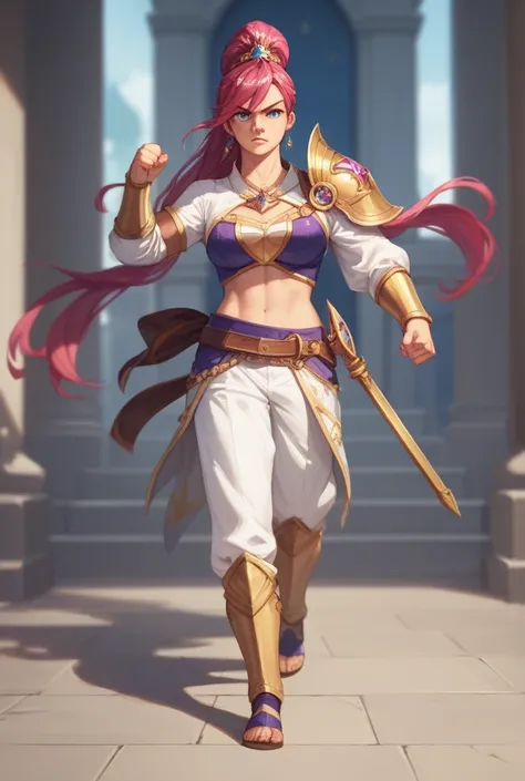 ATHENA Saori, wearing her divine armor, walking headlong and determined to fight with the enemy