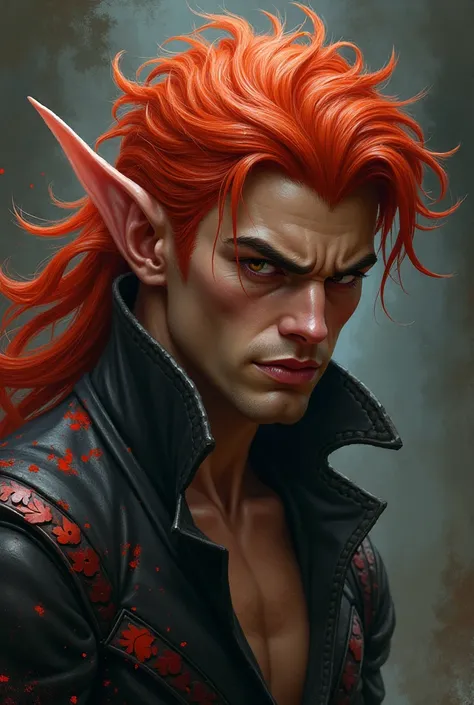  red hair,  handsome guy,  plump lips ,  sharp cheekbones , straight nose, dragon boy , angry